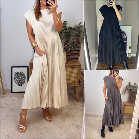 👗 Minimalistisches Monochromes Kleid mit Plissee für Damen(💥 50% Rabatt und kostenloser Versand )