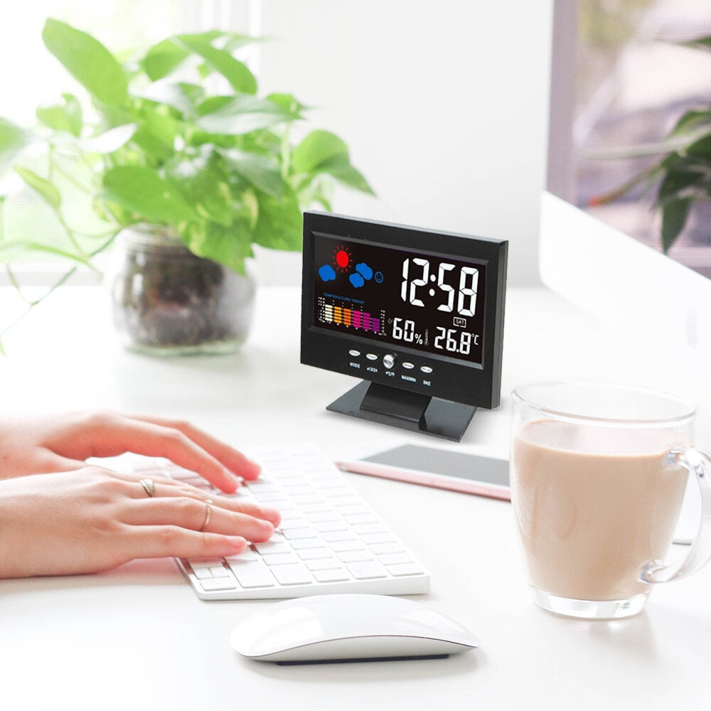 🔥bestes Geschenk-45% Rabatt🔥Digitaler LED-Temperatur- und Luftfeuchtigkeitsmonitor, Wettervorhersage, LED-Tischwecker