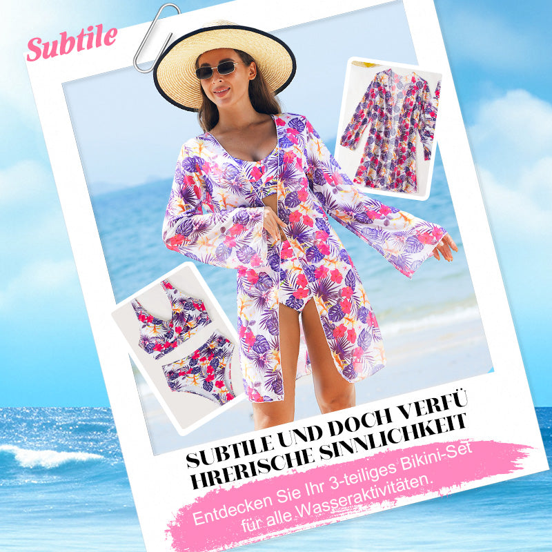 🏖️👙Modisches, mehrfarbig bedrucktes 3-teiliges Bikini-Badeanzug-Set für Damen