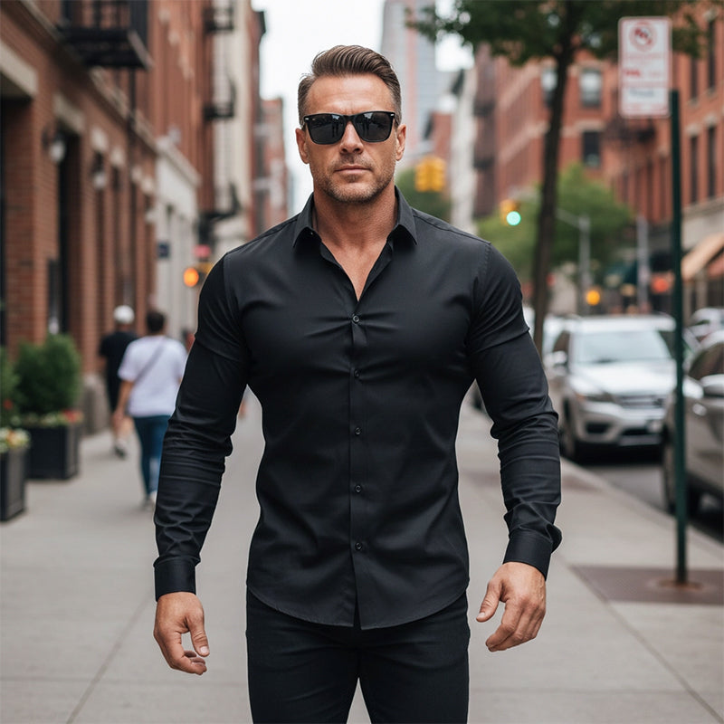 🔥Black-Friday-Mega-Angebot – 50 % Rabatt!🔥Herren Langarmhemd mit Stehkragen in Uni