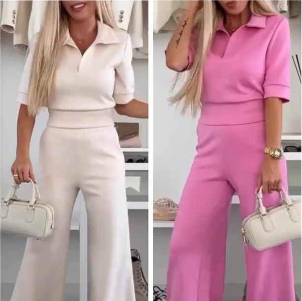 😍2-teiliges Set aus einfarbigem Reversoberteil und Hose mit weitem Bein