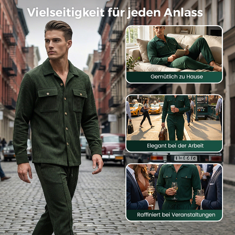 🔥Solange der Vorrat reicht 50 % Rabatt!🎉Herren-Set aus Waffel-Button-Down-Jacke und Hose