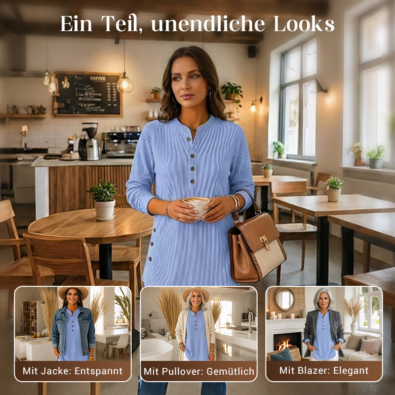 👔 Zum Halbpreis – 50% gespart! 🔥Damen Cordbluse mit Henley-Ausschnitt——Ihr Allrounder für jeden Anlass