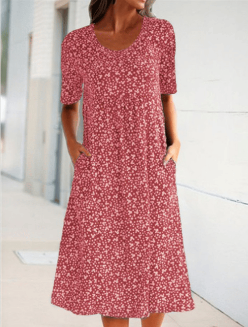 Lässiges Baumwollkleid mit U-Ausschnitt und Blumenmuster für Damen (8 Farben mit Taschen)