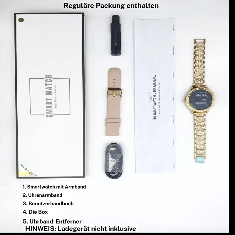 Smartwatch  Mädchen mit Telefonfunktion Diamant Design Fitnessuhr Sportuhr Elegant 1,32 Zoll HD-Großbildschirm-Digitaluhr