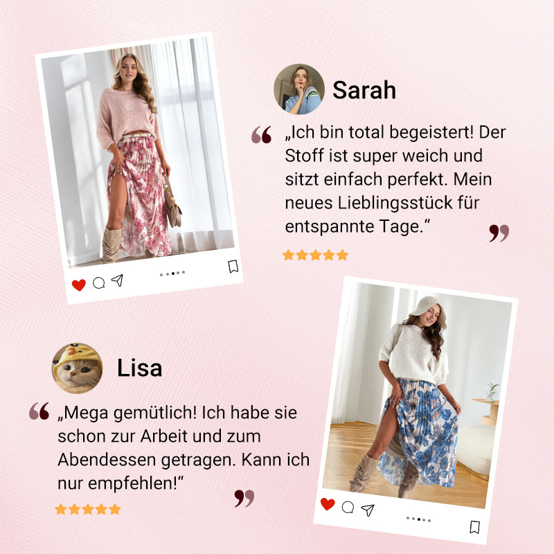 Set aus Oberteil mit Rundhalsausschnitt und bedrucktem Rock mit Gürtel