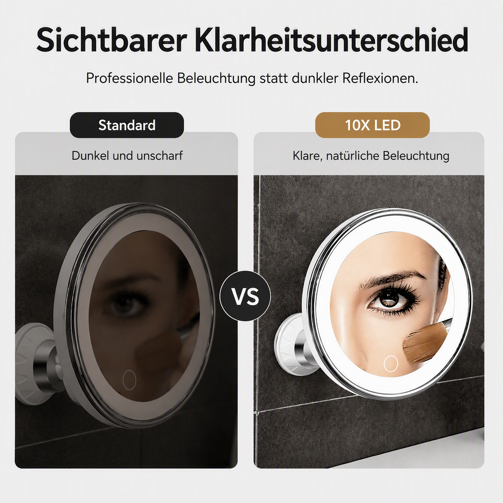 💄🪞 LED Kosmetikspiegel mit 10-facher Vergrößerung – Saugnapf, 360° drehbar & faltbar, für Bad & Make-up