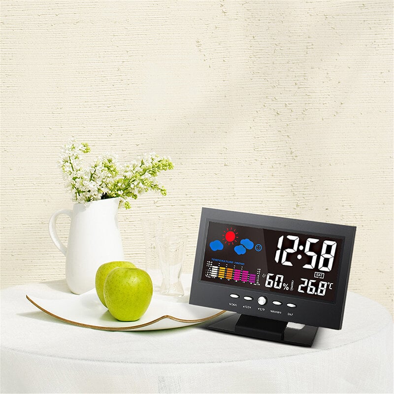 🔥bestes Geschenk-45% Rabatt🔥Digitaler LED-Temperatur- und Luftfeuchtigkeitsmonitor, Wettervorhersage, LED-Tischwecker