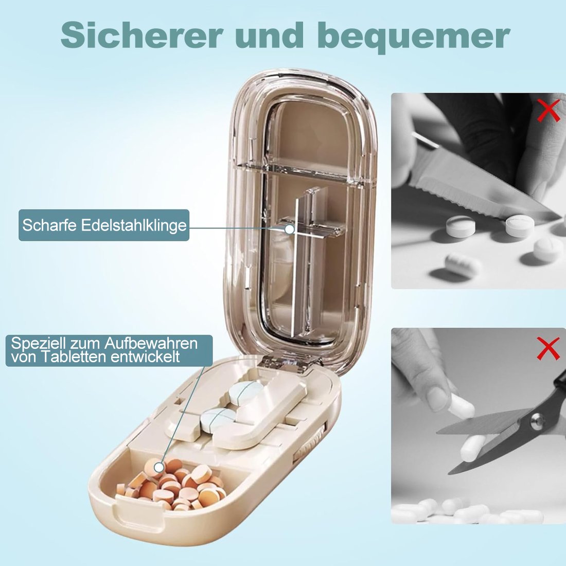 ⌛ Nur noch 3 Tage – 50 % auf alles! ⏰Hygienischer Reise-Pillenschneider – Kompakt für unterwegs, einfach zu reinigen & zu bedienen 🧳✨