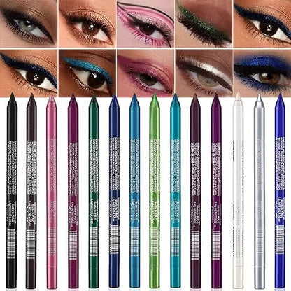 💜✨14er-Set Wimpernstifte wasserfeste farbige Gel-Liner mit metallischem & glänzendem Finish, verwischfest