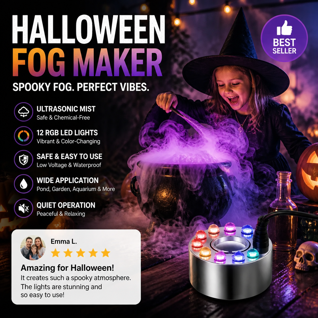 ⚡🎃🔥Ultraschall-Nebelmaschine mit 12 LEDs