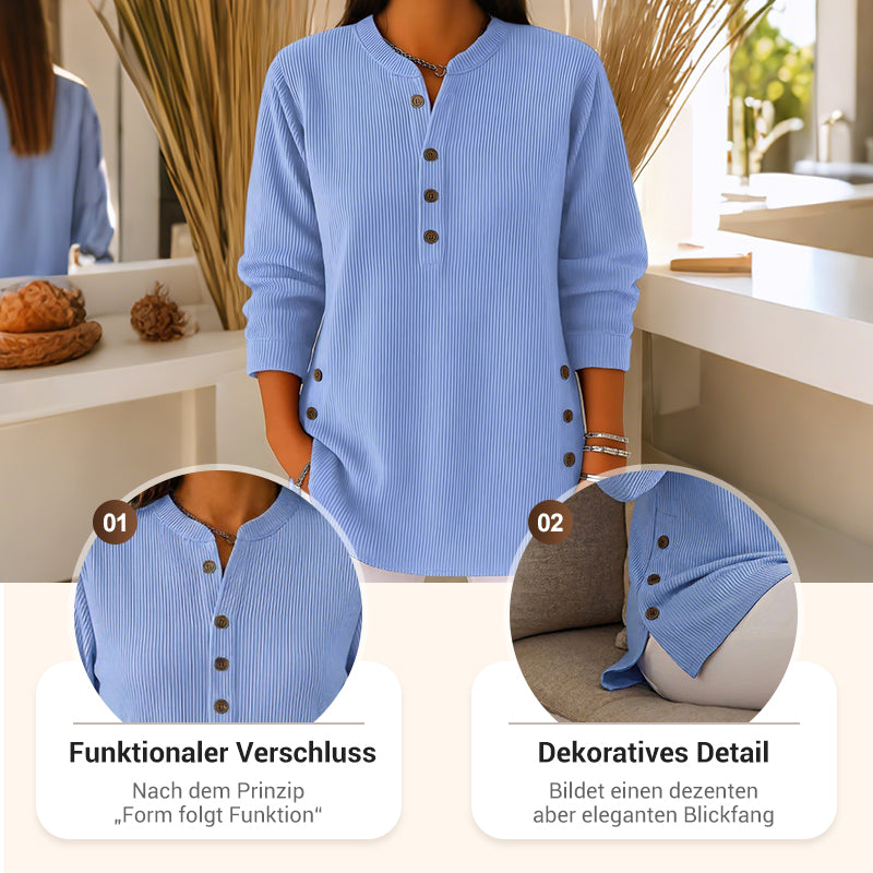 👔 Zum Halbpreis – 50% gespart! 🔥Damen Cordbluse mit Henley-Ausschnitt——Ihr Allrounder für jeden Anlass