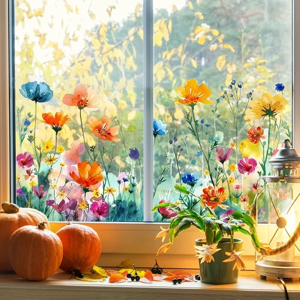 💐Neujahr Heißer Verkauf 50% Rabatt💞 Bunter Blumenstrauß Fenster Sticker🖼️