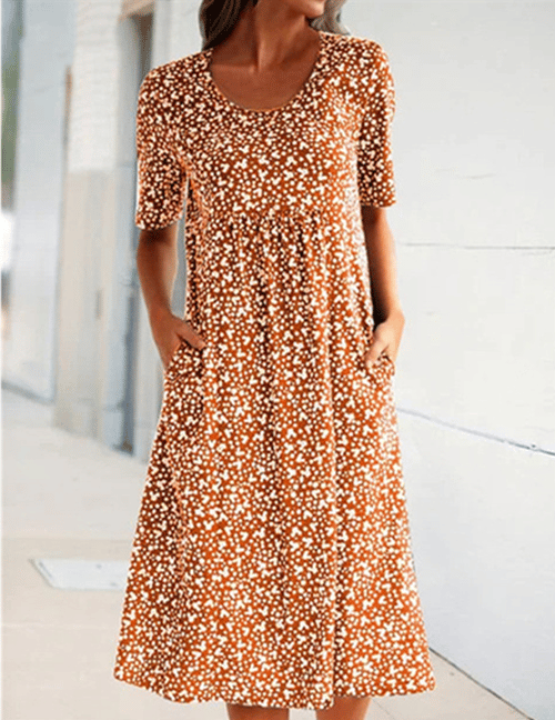 Lässiges Baumwollkleid mit U-Ausschnitt und Blumenmuster für Damen (8 Farben mit Taschen)
