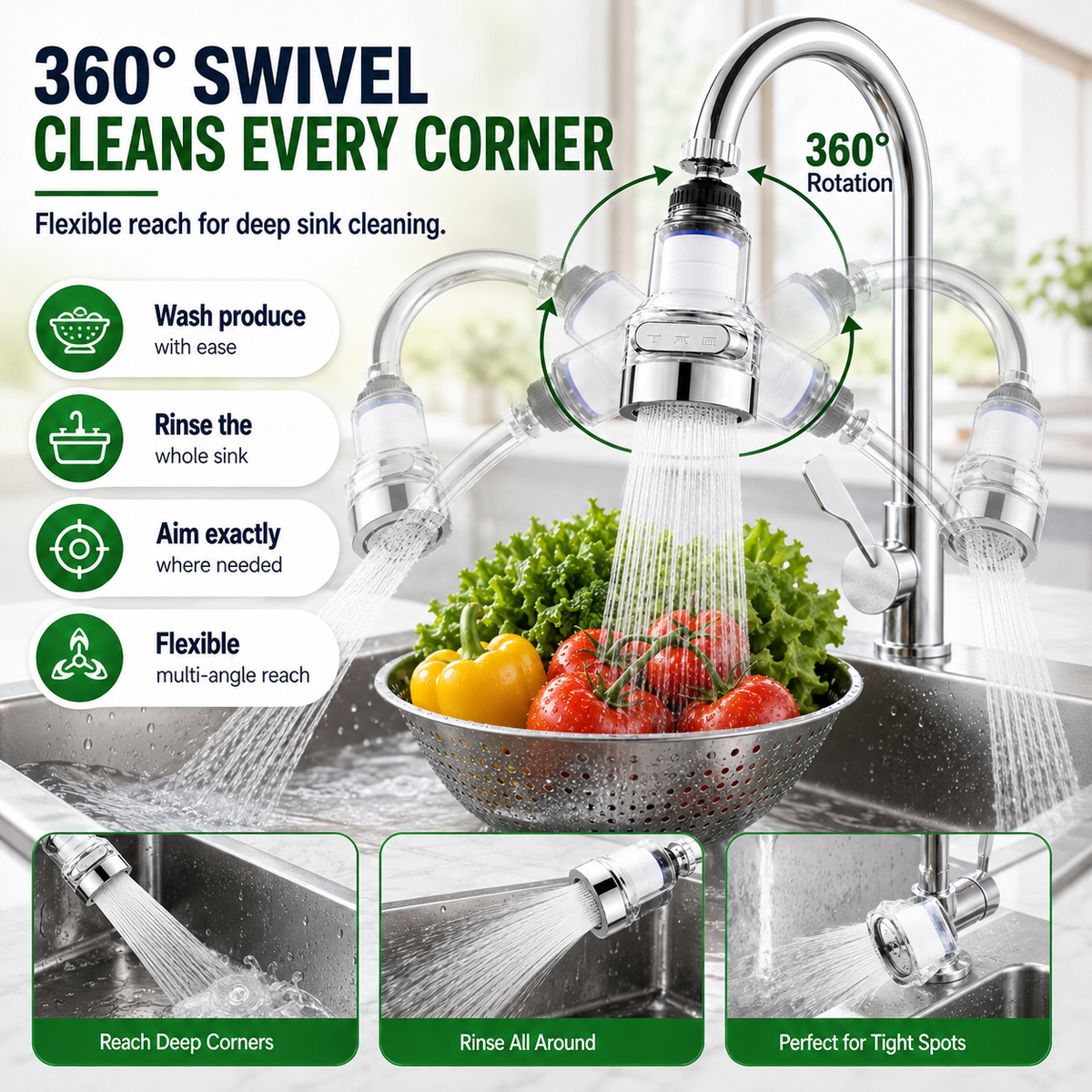 🚰 KAUFE 1, ERHALTE 1 GRATIS! 🔥Wasserhahnfilter-Aufsatz mit 360°-Drehung und 3 Sprühmodi