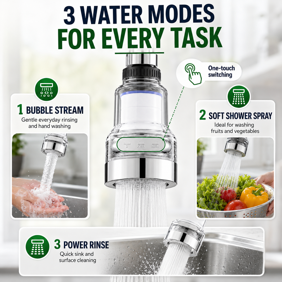 🚰 KAUFE 1, ERHALTE 1 GRATIS! 🔥Wasserhahnfilter-Aufsatz mit 360°-Drehung und 3 Sprühmodi