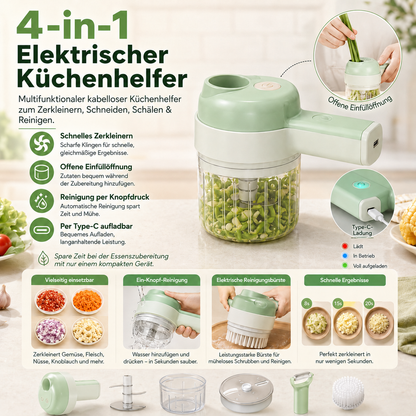 🥕🍳4-in-1-Set aus manuellem und elektrischem Gemüseschneider – Multifunktionale Akku-Küchenmaschine