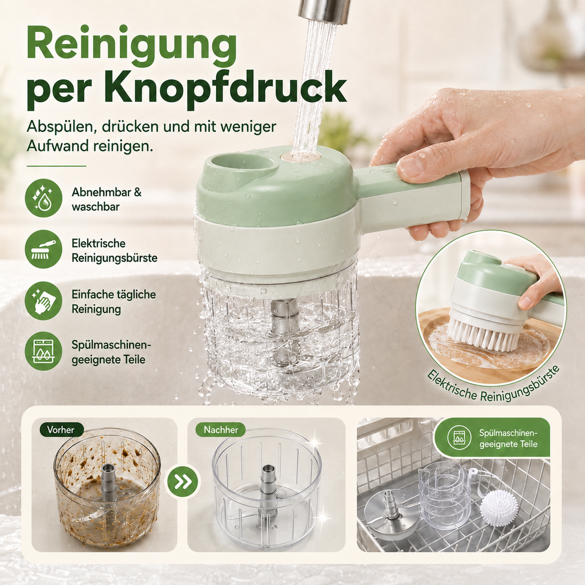 🥕🍳4-in-1-Set aus manuellem und elektrischem Gemüseschneider – Multifunktionale Akku-Küchenmaschine