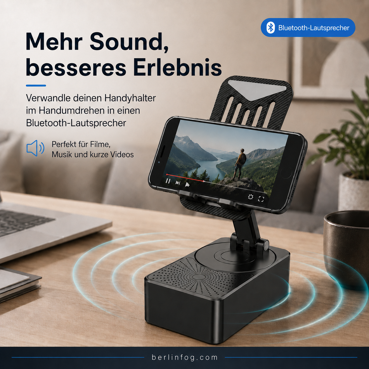 Geschenkauswahl – 3 in 1 – Kabelloser Bluetooth-Lautsprecher, Ladestation, Handyhalterung
