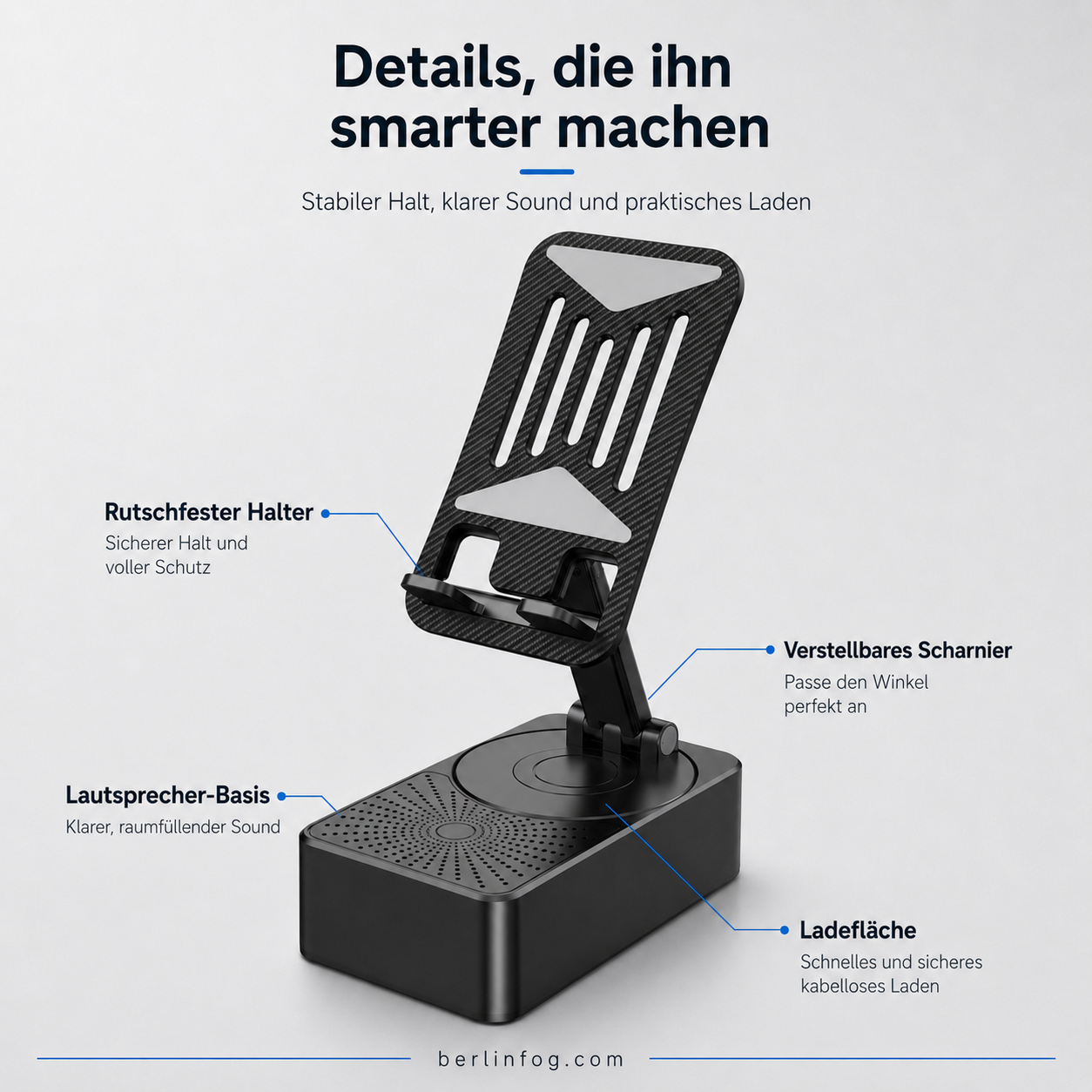 Geschenkauswahl – 3 in 1 – Kabelloser Bluetooth-Lautsprecher, Ladestation, Handyhalterung