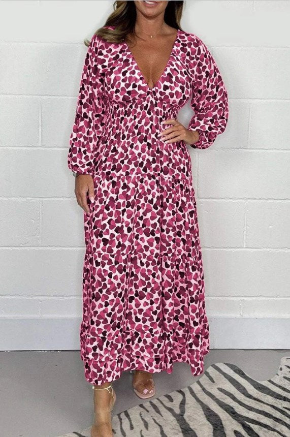 🔥HEIßER VERKAUF✨️ Bedrucktes, sexy Kleid mit tiefem V-Ausschnitt für Damen