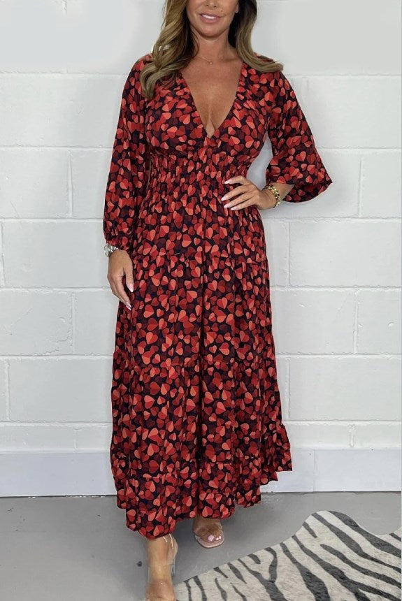 🔥HEIßER VERKAUF✨️ Bedrucktes, sexy Kleid mit tiefem V-Ausschnitt für Damen