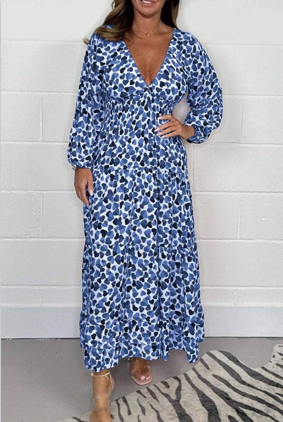 🔥HEIßER VERKAUF✨️ Bedrucktes, sexy Kleid mit tiefem V-Ausschnitt für Damen