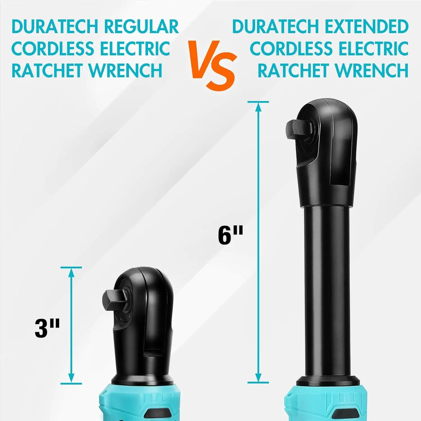DURATECH Verlängerter Akku-Ratschenschlüssel, 3/8" 12 V, 44 ft-lbs, langer Hals, elektrischer Ratschenschlüssel, 10 Steckschlüsseleinsätze, Zubehör