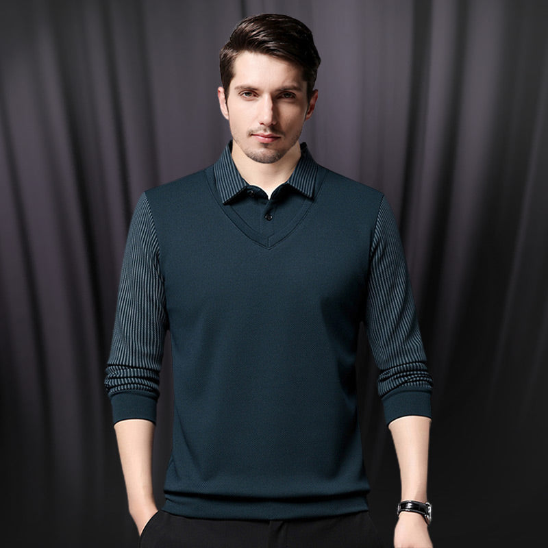 ⏳Zeitlich begrenzter 50 % Rabatt💥Herren Kragen Falsches Zwei-Teile Strickhemd