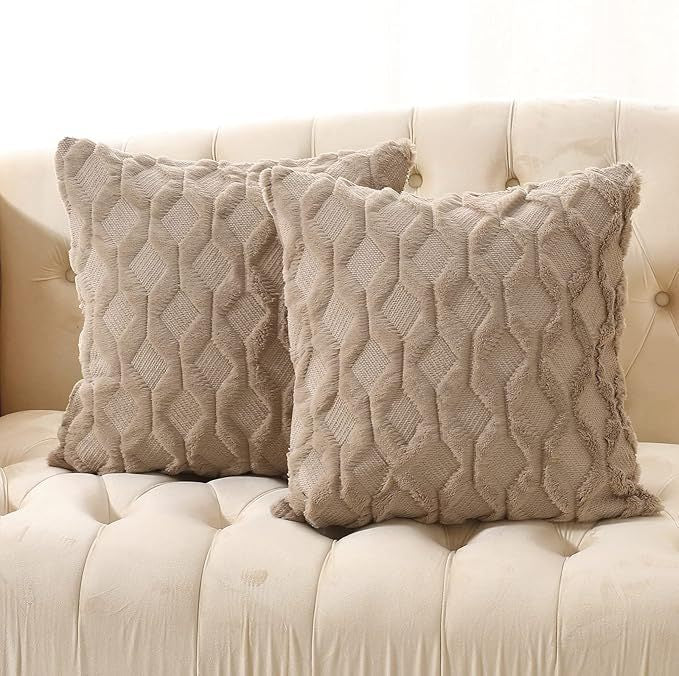 Weicher Plüsch-Kissenbezug mit besticktem geometrischem Rautenmuster, minimalistisch einfarbiges Wurfkissen für das Sofa