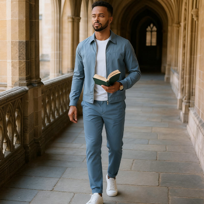 Herren 2-teiliges Freizeit-Set in Unifarben für Herbst und Winter (Jacke + Hose)