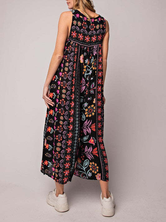 🔥HEISSER VERKAUF💃✨ Vintage Blumenmuster lockerer ärmelloser Jumpsuit