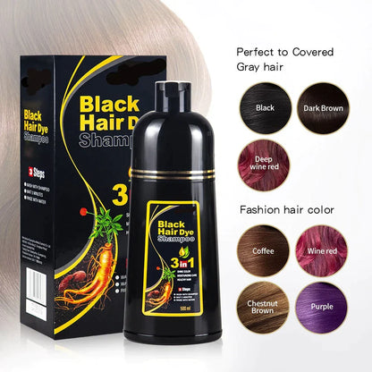 🎉Extra full 500ml🎁3-IN-1 BLACK HAIR DYE SHAMPOO (AYURVEDIC NO SIDE EFFECT)