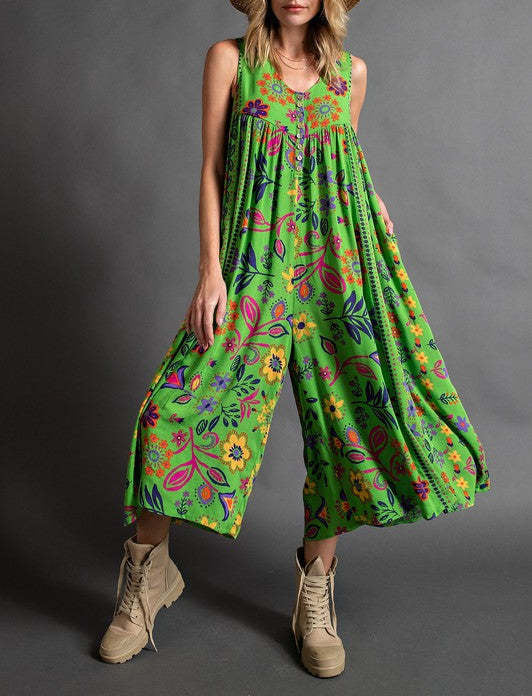 🔥HEISSER VERKAUF💃✨ Vintage Blumenmuster lockerer ärmelloser Jumpsuit