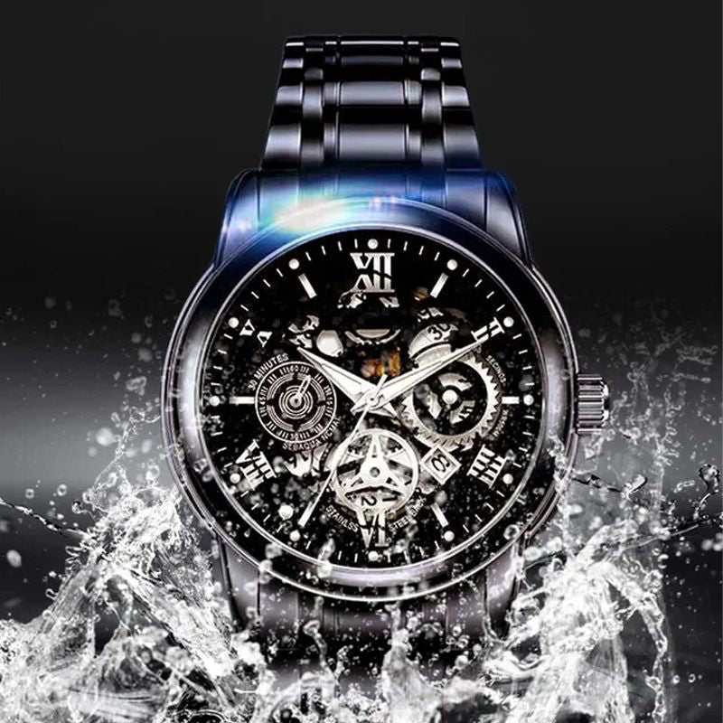Wasserdichte römische skelettierte mechanische Herrenuhr