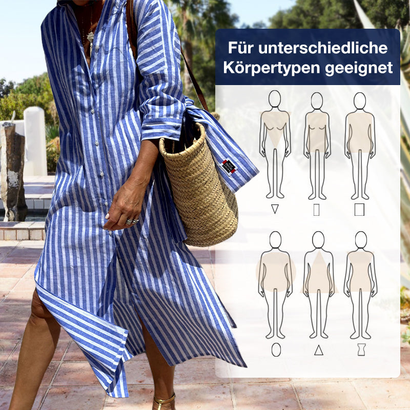 💥49% Rabatte💥 Lockeres gestreiftes Hemdkleid mit halblangen Ärmeln