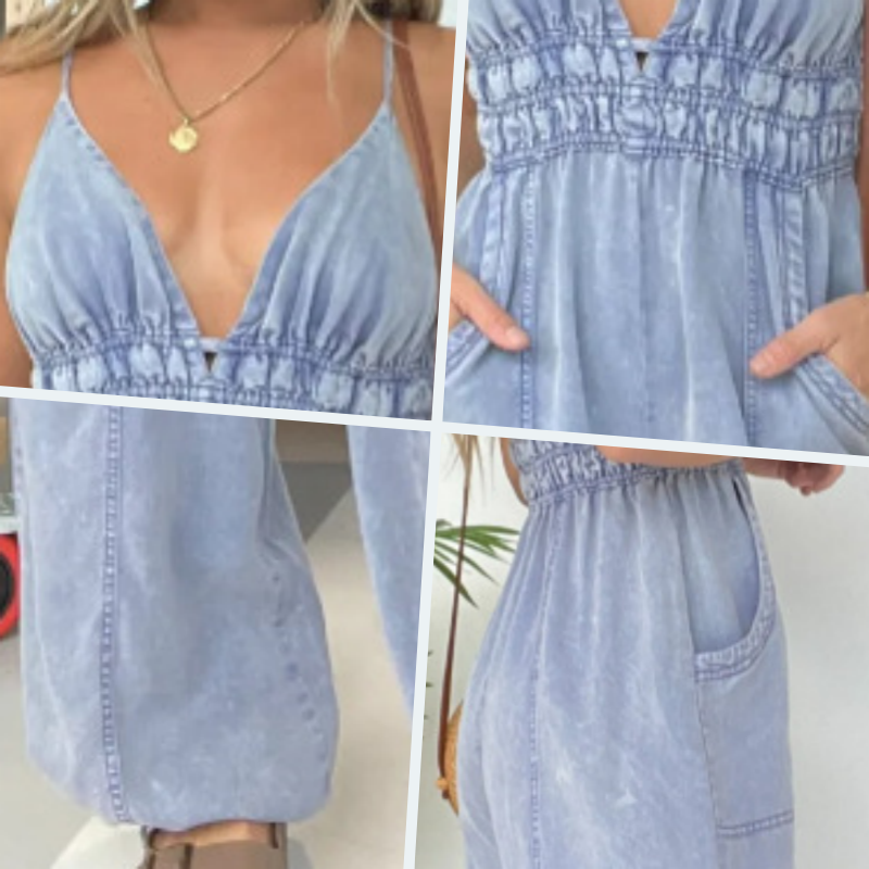 🔥💥2025 SCHNÄPPCHEN 🔥💥Jeans-Jumpsuit mit tiefem V-Ausschnitt für Damen🔥💥