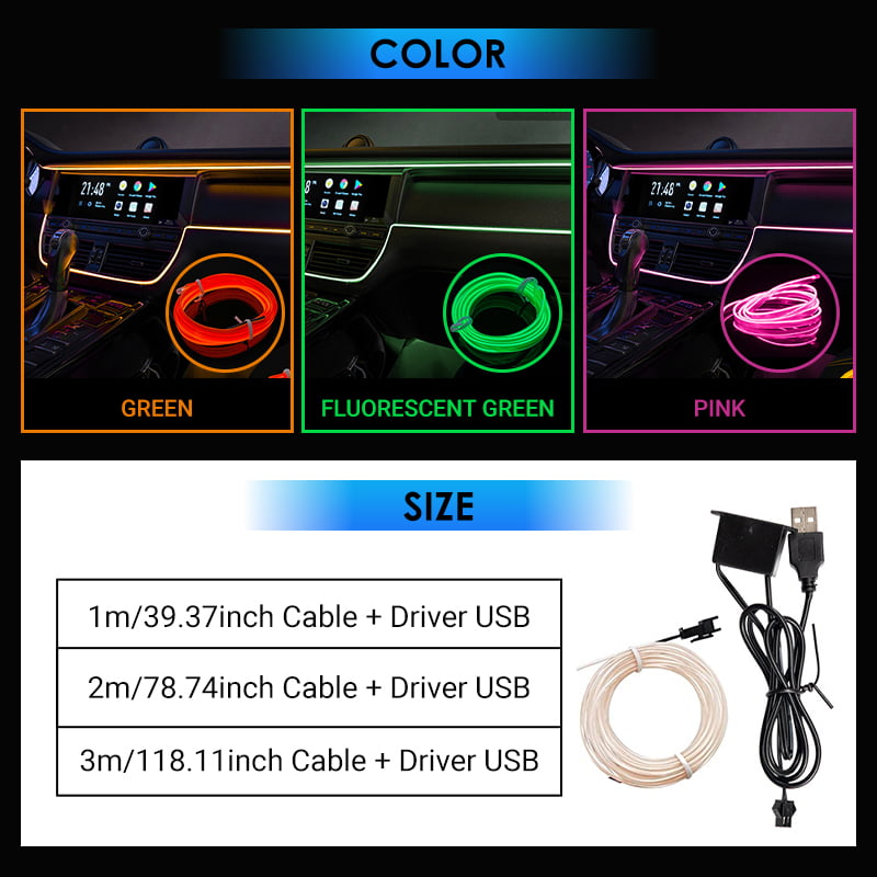⏳Zeitlich begrenztes Angebot⏳ Flexible USB-Ambientebeleuchtung fürs Auto – 5 V, zuschneidbarer Lichtleiter in 1, 2 oder 3 m und neun Farben