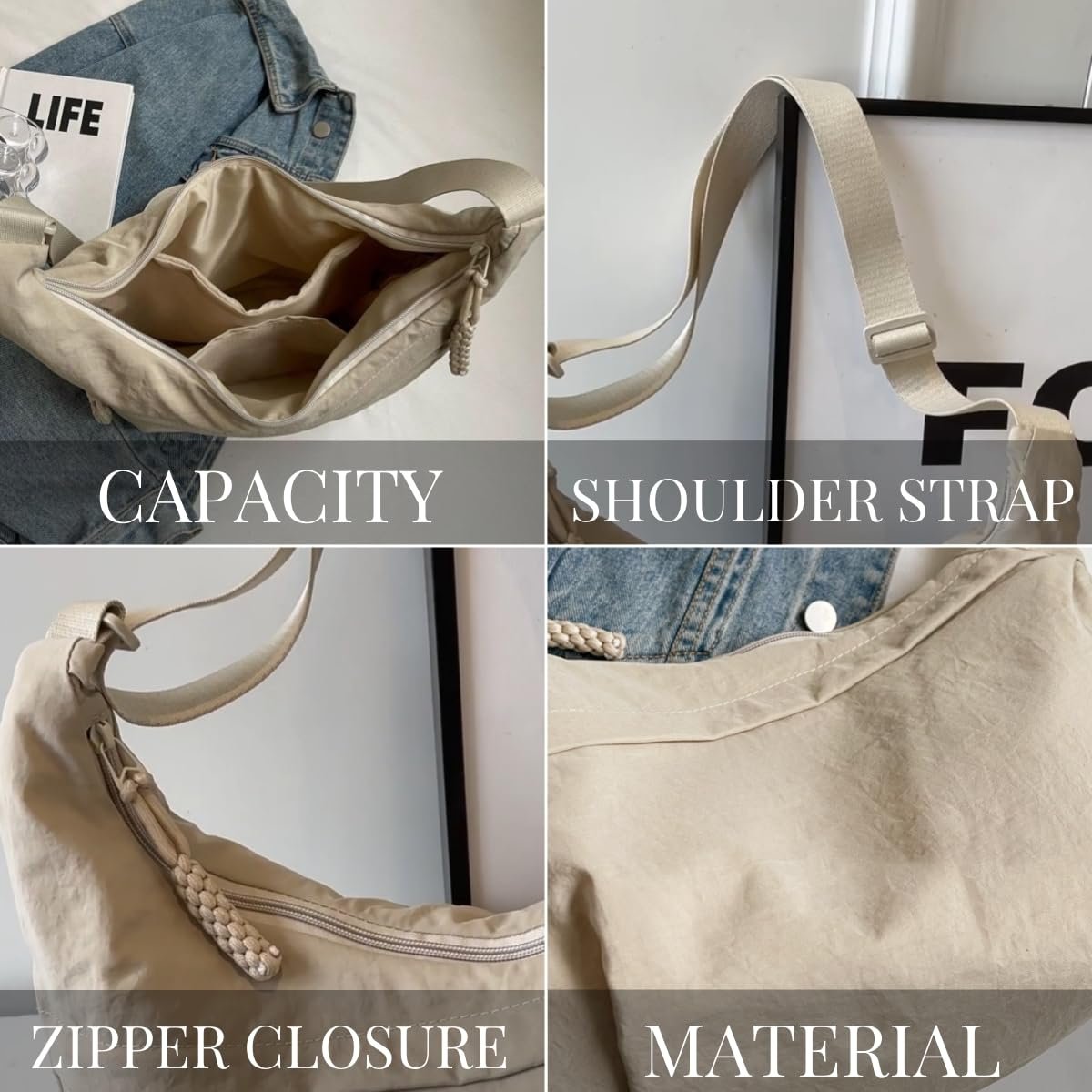 🎉Heiße Verkäufe - 50% OFF😍Designer Direktverkauf👜Damen Mode einfarbig Nylon Crossbody Hobo Tasche