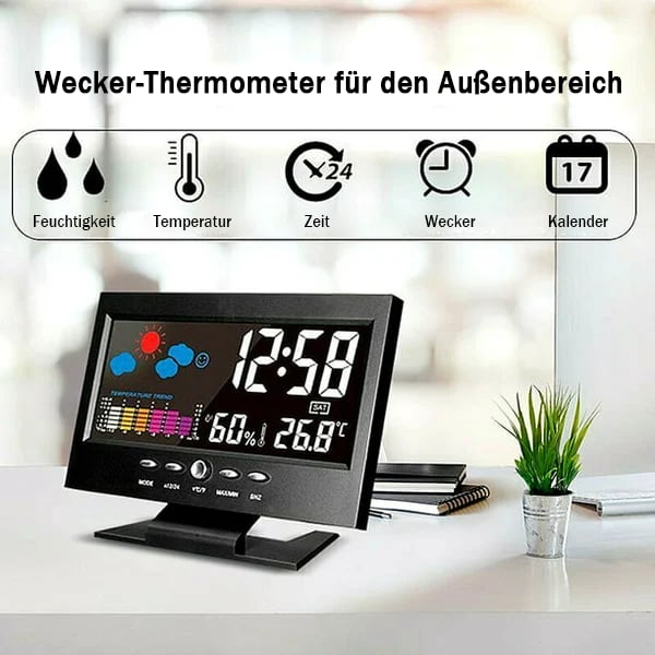 🔥bestes Geschenk-45% Rabatt🔥Digitaler LED-Temperatur- und Luftfeuchtigkeitsmonitor, Wettervorhersage, LED-Tischwecker