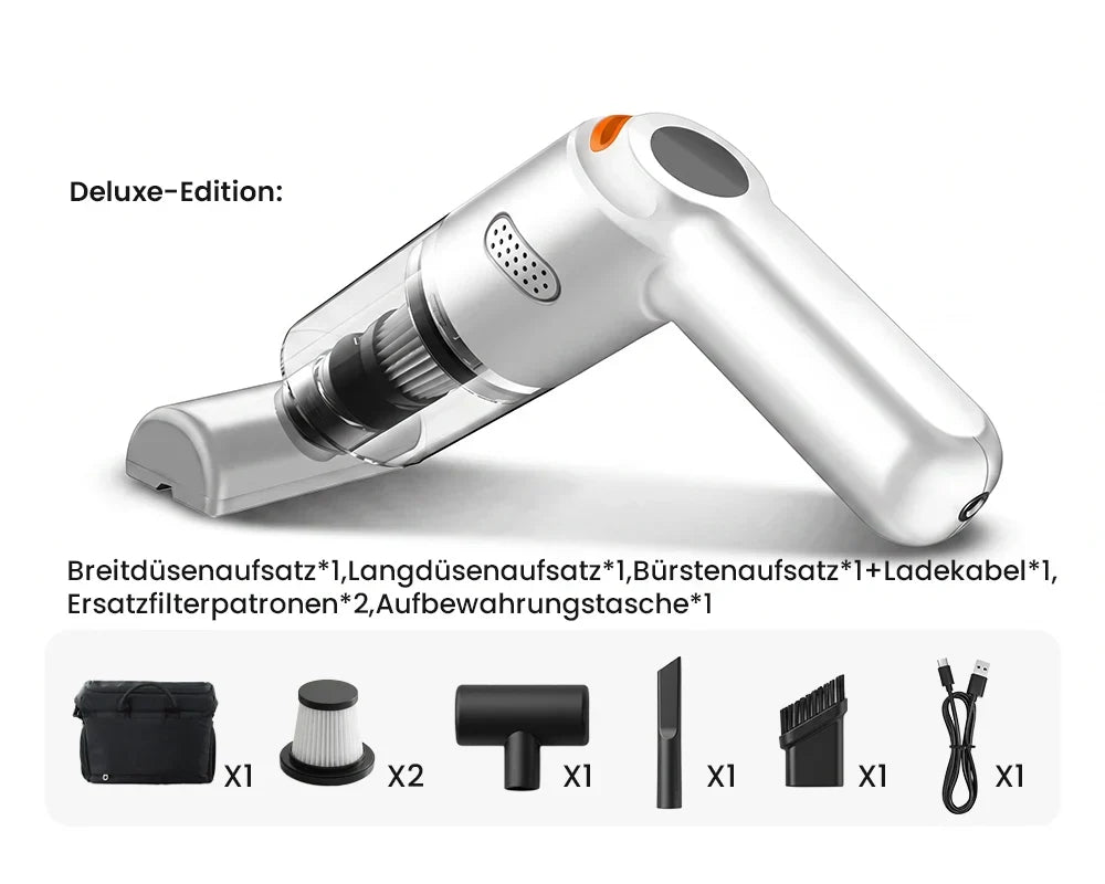 ⏳Zeitlich begrenztes Sonderangebot⏰ Kabelloser Handstaubsauger – 10000 Pa, 120 W, 400 g. 4000-mAh-Akku, 30 Min. Laufzeit. Waschbarer HEPA-Filter. Inkl. Bürste & Breitmauldüse. Weiß/Schwarz/Dunkelgrün ⚡