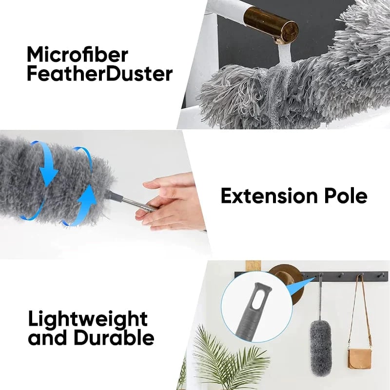 🧹Teleskop-Staubwedel mit flexiblem Mikrofaser-Kopf für Decken und schwer erreichbare Stellen