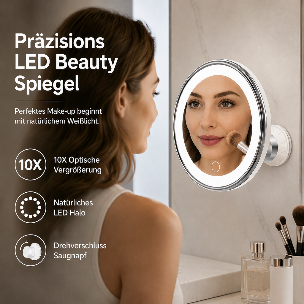 💄🪞 LED Kosmetikspiegel mit 10-facher Vergrößerung – Saugnapf, 360° drehbar & faltbar, für Bad & Make-up