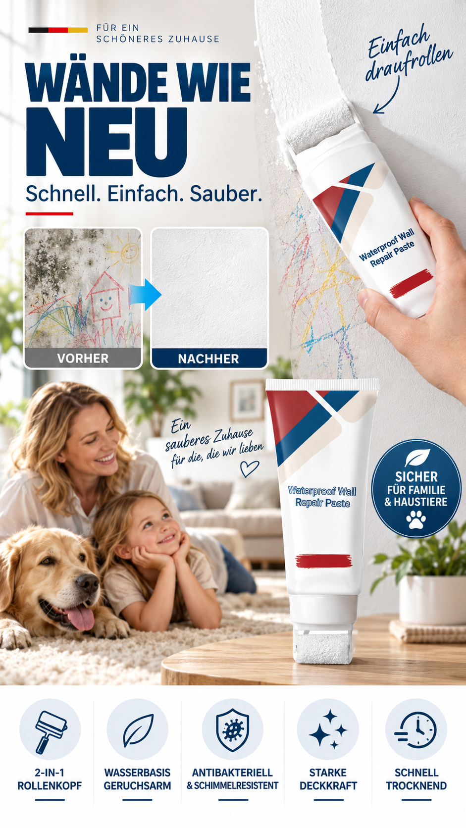 All-in-One-Wandspachtelmasse mit Walzenpinsel-Gcom