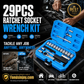 📢📢50% RABATT !!⏰29-teiliges Ratschen-Steckschlüssel-Set – Chrom-Vanadium-Stahl, 11 Stecknüsse & 10 Bits. Perfekt für Autoreparaturen & DIY 🛠️✨