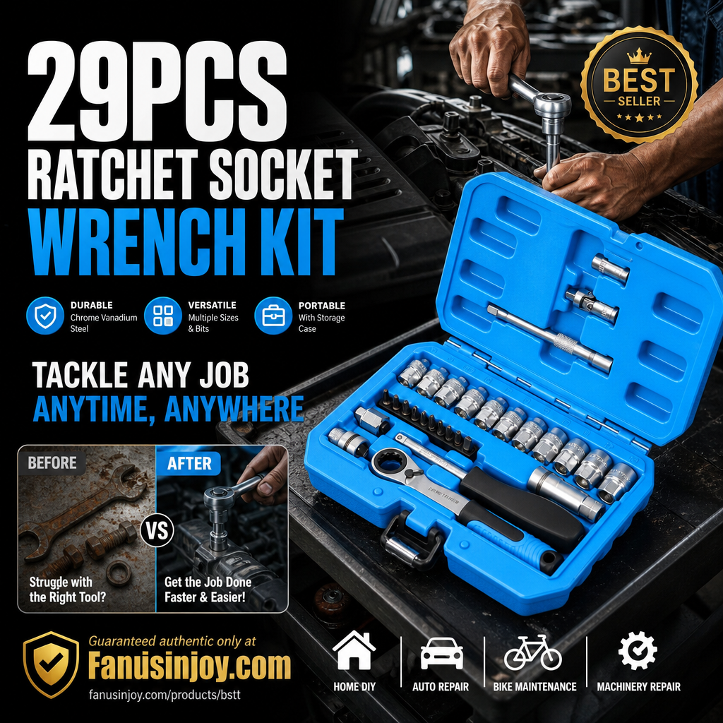 📢📢50% RABATT !!⏰29-teiliges Ratschen-Steckschlüssel-Set – Chrom-Vanadium-Stahl, 11 Stecknüsse & 10 Bits. Perfekt für Autoreparaturen & DIY 🛠️✨