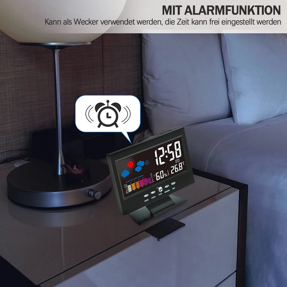 🔥bestes Geschenk-45% Rabatt🔥Digitaler LED-Temperatur- und Luftfeuchtigkeitsmonitor, Wettervorhersage, LED-Tischwecker