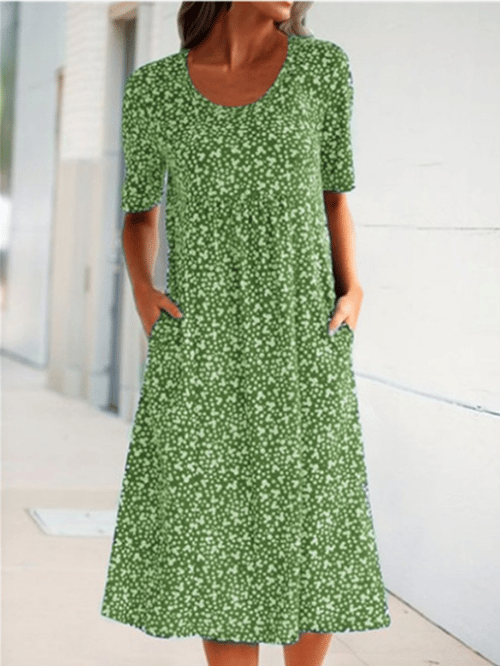 Lässiges Baumwollkleid mit U-Ausschnitt und Blumenmuster für Damen (8 Farben mit Taschen)