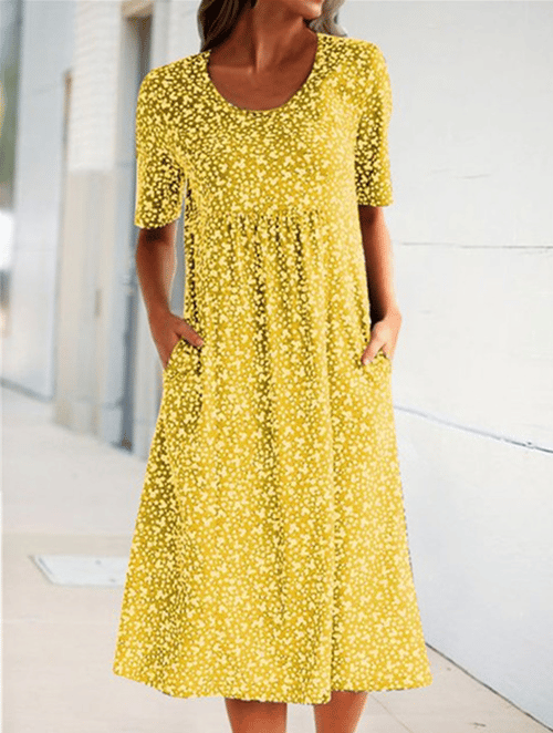 Lässiges Baumwollkleid mit U-Ausschnitt und Blumenmuster für Damen (8 Farben mit Taschen)