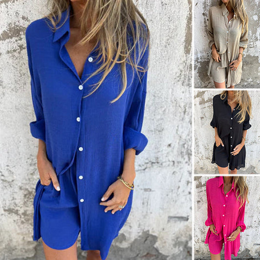 ✨Sehr bequem✨ Lässiges Langarmshirt und Shorts, zweiteiliges Set für Damen